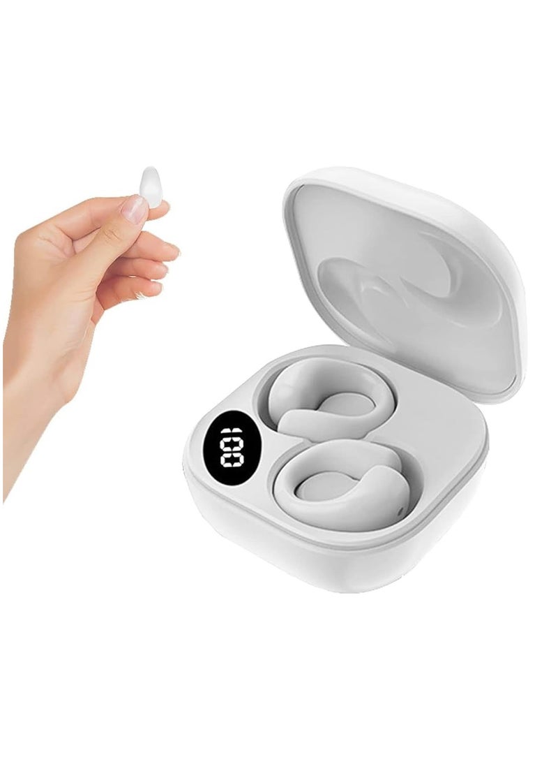SYOSI Open Ear Bone Conduction Headphones, 24 Hours Playtime, Bluetooth 5.3 Wireless EHeadphones with Mic, Clip-On Earbuds with Digital Display Charging Case, White - Image 1