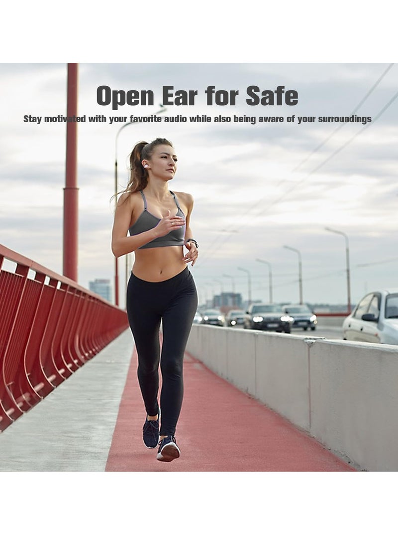 SYOSI Open Ear Bone Conduction Headphones, 24 Hours Playtime, Bluetooth 5.3 Wireless EHeadphones with Mic, Clip-On Earbuds with Digital Display Charging Case, White - Image 3