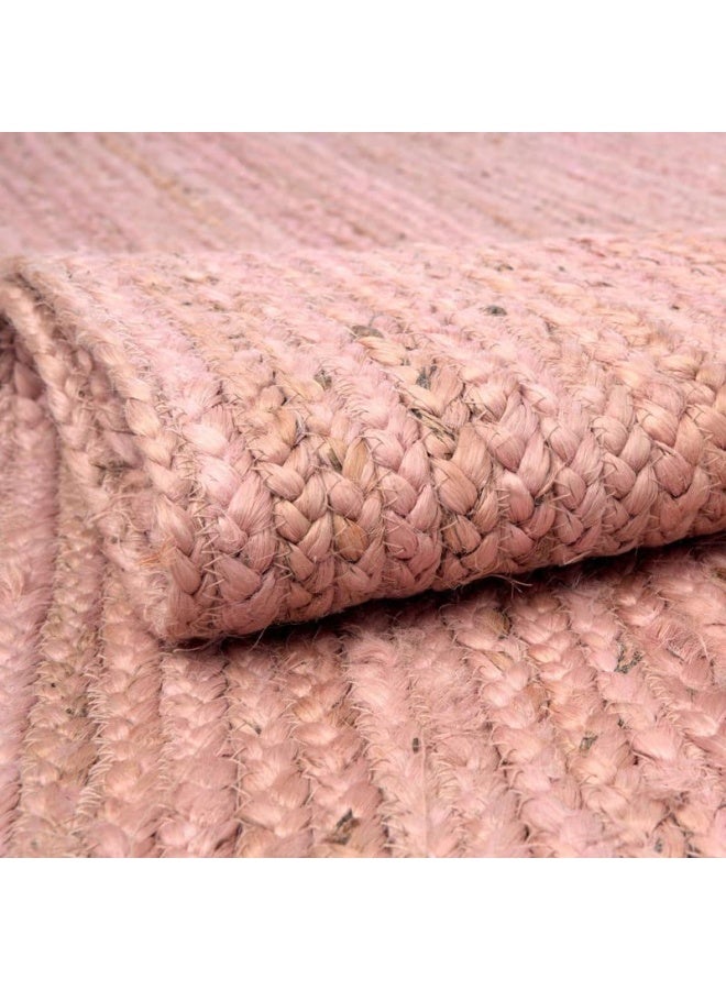 HANDPICKED FURNITURE Jute Wool And Cotton Pink Round Carpet Ultra Soft Area Carpets For Bed Room Living Room And Dining Room Anti-Slip Floor Carpets Easy To Clean Made In Turkey 120X120Cm - Image 2