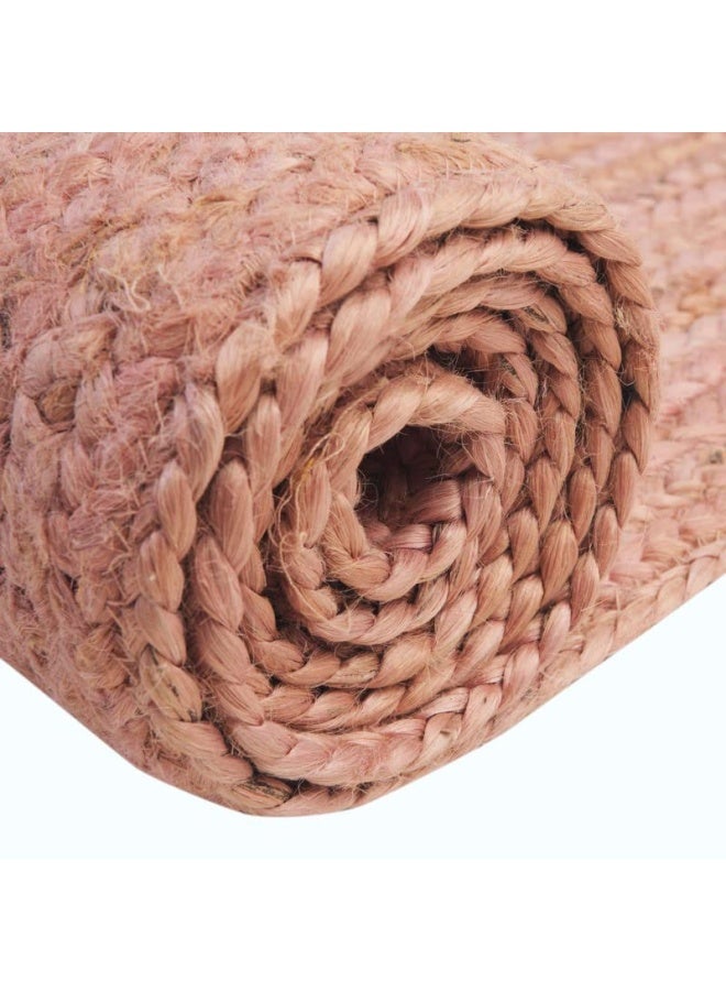 HANDPICKED FURNITURE Jute Wool And Cotton Pink Round Carpet Ultra Soft Area Carpets For Bed Room Living Room And Dining Room Anti-Slip Floor Carpets Easy To Clean Made In Turkey 120X120Cm - Image 4