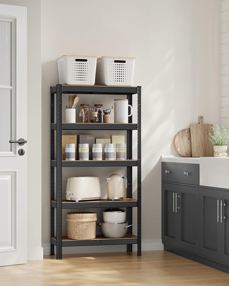 SONGMICS Shelving Unit, 30 x 75 x 150 cm, 650 kg Load Capacity (130 kg per Shelf), Industrial, Adjustable Storage Shelves, for Living Room, Kitchen, Garage, Rustic Brown and Black GLR030B01 - Image 1