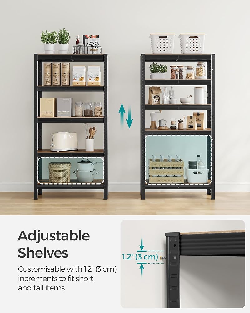 SONGMICS Shelving Unit, 30 x 75 x 150 cm, 650 kg Load Capacity (130 kg per Shelf), Industrial, Adjustable Storage Shelves, for Living Room, Kitchen, Garage, Rustic Brown and Black GLR030B01 - Image 5