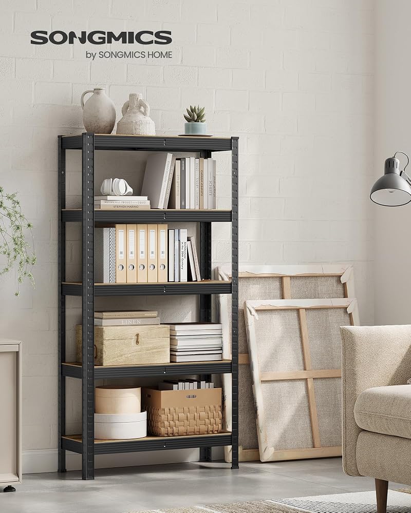 SONGMICS Shelving Unit, 30 x 75 x 150 cm, 650 kg Load Capacity (130 kg per Shelf), Industrial, Adjustable Storage Shelves, for Living Room, Kitchen, Garage, Rustic Brown and Black GLR030B01 - Image 3