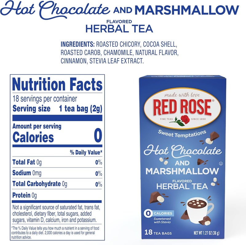 Red Rose Sweet Temptations Hot Chocolate and Marshmallow Herbal Tea - Caffeine-Free, Zero Calories, 18 Tea Bags - Image 2