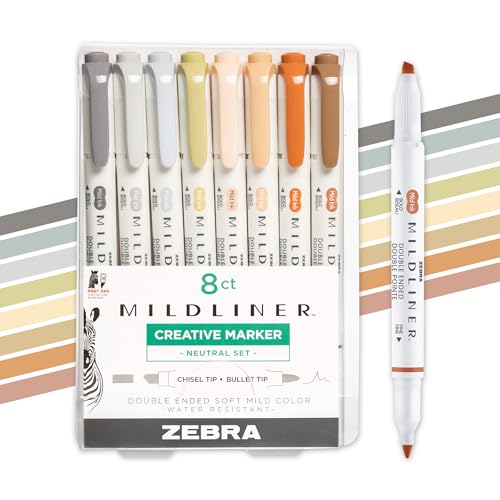 Zebra Pen Mildliner DualTip Highlighter Set Broad and Fine Tips No Bleed Ideal for Bible Highlighting Journaling School and Office Supplies Assorted Neutral Vintage Ink Colors 8Pack 78208 - Image 1