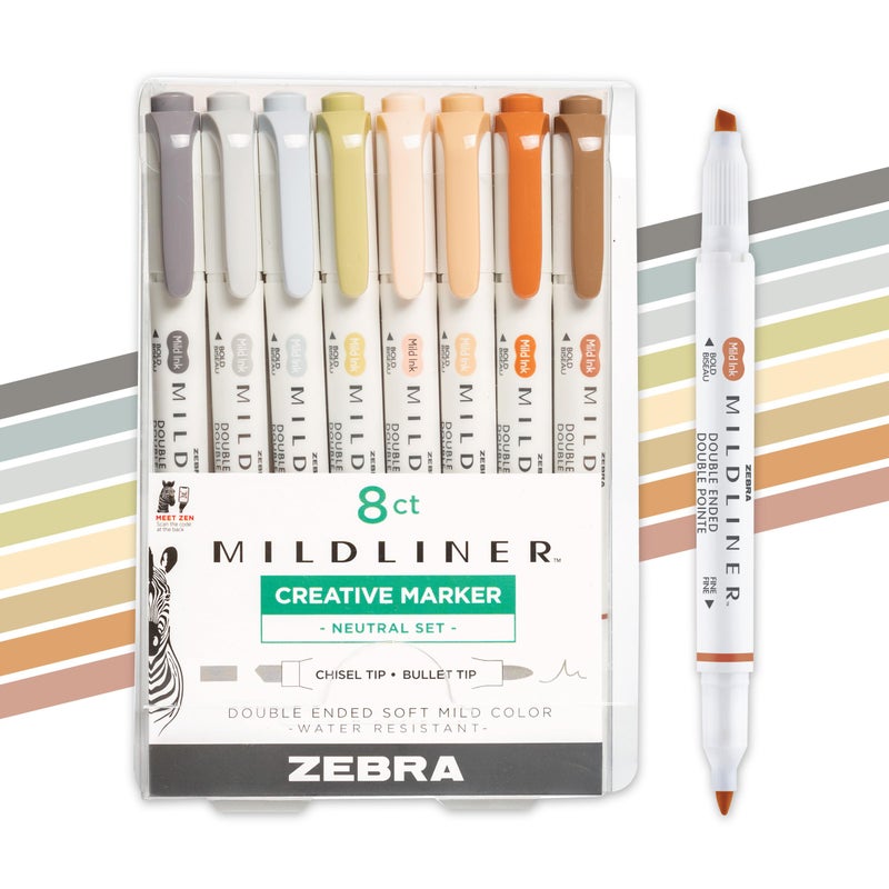 Zebra Pen Mildliner DualTip Highlighter Set Broad and Fine Tips No Bleed Ideal for Bible Highlighting Journaling School and Office Supplies Assorted Neutral Vintage Ink Colors 8Pack 78208 - Image 2