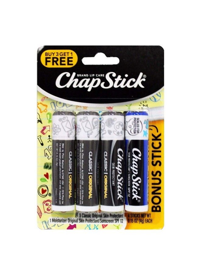 chapstick Bonus Pack 3 Classic Original Skin Protectant + 1 Moisturizer Original Skin Protectant/Sunscreen SPF 12  - Image 1