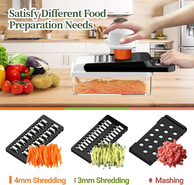 StoreHappily 12-in-1 Vegetable Chopper, 7 Blades Veggie Chopper with Container and Lid, Dicer, Slicer, Multifunctional Kitchen Gadgets, Vegetable Cutter with Handle, Onion Cutter(Black/White) - Image 5