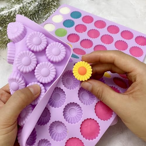 Tadonyny Daisy Flower Chocolate Silicone Molds, Gummy Candy Molds for Cake Decorations, Fondant Mold Silicone with Scraper (flower purple molds 002) - Image 2