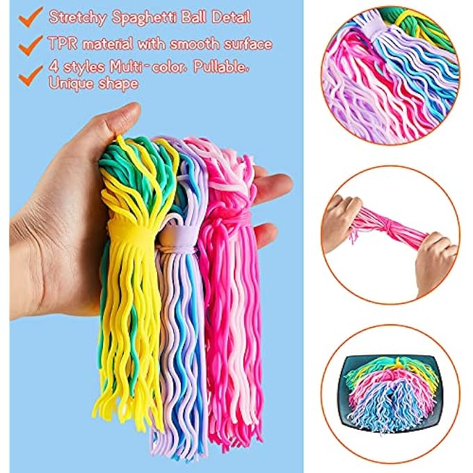 Aoriher 8 Pieces Spaghetti Stretch Toy Stretchy Spaghetti Ball Fidget Sensory String Noodles Toy Pasta Classroom Tool Early Childhood Education Toy Relieve Anxiety Christmas Toy (Normal Style) - Image 4