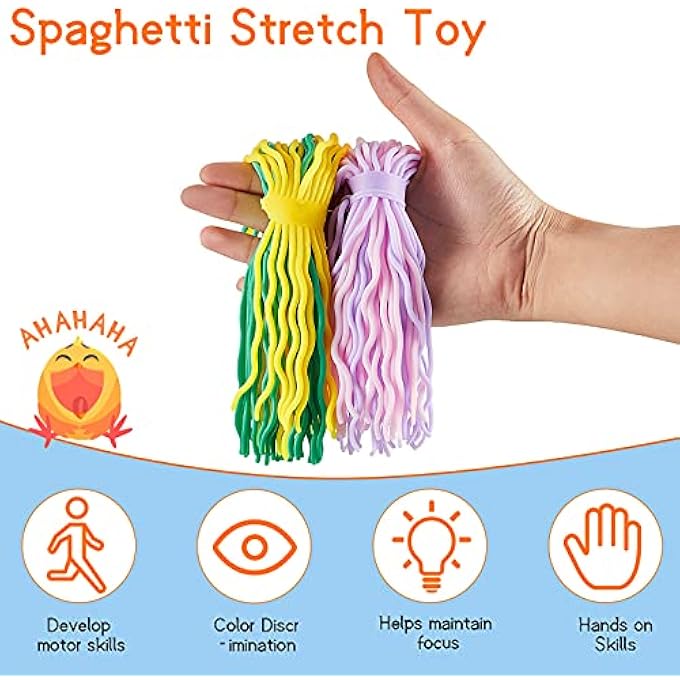 Aoriher 8 Pieces Spaghetti Stretch Toy Stretchy Spaghetti Ball Fidget Sensory String Noodles Toy Pasta Classroom Tool Early Childhood Education Toy Relieve Anxiety Christmas Toy (Normal Style) - Image 2