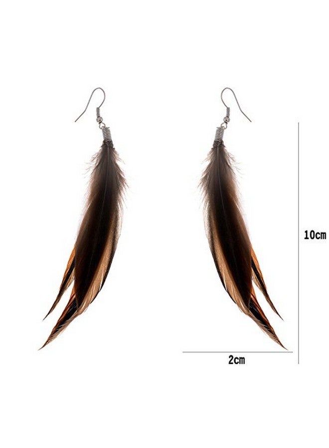 LUREME Bohemian Style Brown Feathers Dangle Earrings (02004756) (Brown) - Image 4