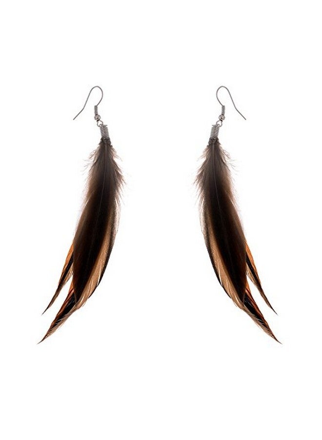 LUREME Bohemian Style Brown Feathers Dangle Earrings (02004756) (Brown) - Image 1