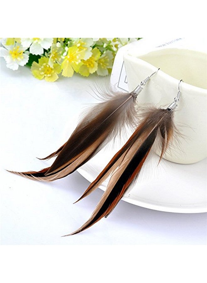 LUREME Bohemian Style Brown Feathers Dangle Earrings (02004756) (Brown) - Image 2