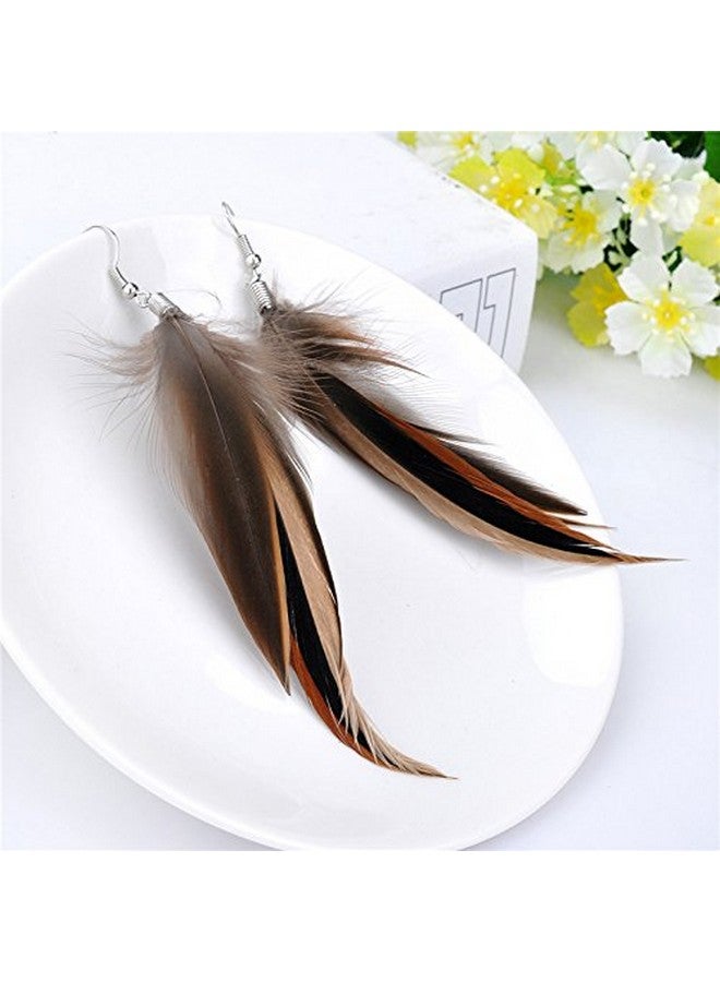 LUREME Bohemian Style Brown Feathers Dangle Earrings (02004756) (Brown) - Image 3