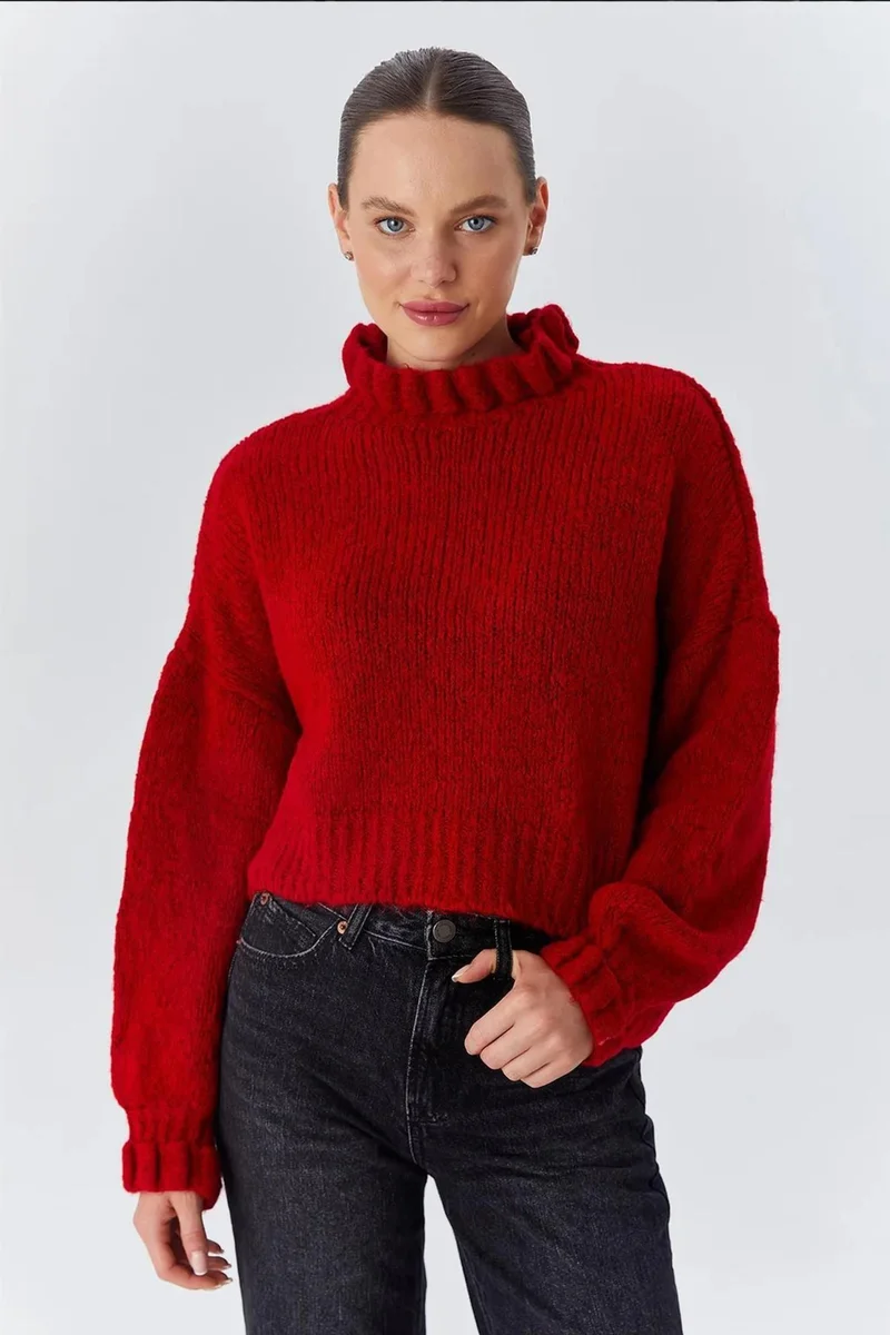 Mixray Mixray Thick Turtleneck Textured Crop Sweater