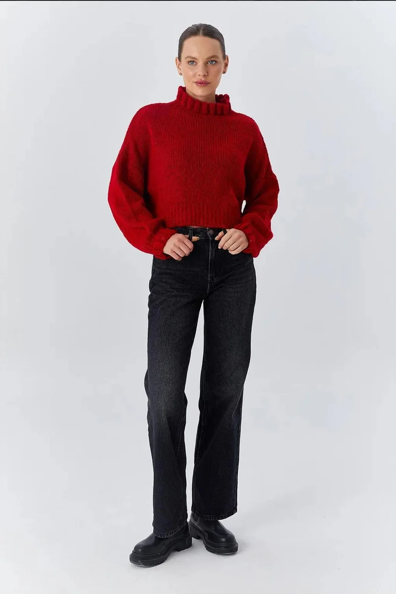Mixray Mixray Thick Turtleneck Textured Crop Sweater