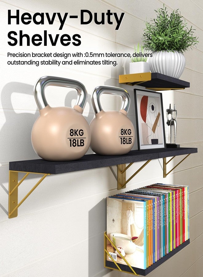 BAYKA Wall Shelves for Bedroom Decor, Floating Wall Shelves for Living Room Kitchen Storage, Wall Mounted Rustic Wood Shelves for Kids Books, Small Shelf for Bathroom(White and Gold，Set of 4) - Image 4
