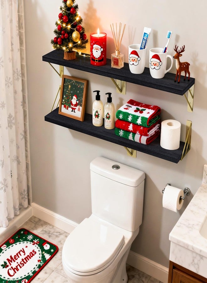 BAYKA Wall Shelves for Bedroom Decor, Floating Wall Shelves for Living Room Kitchen Storage, Wall Mounted Rustic Wood Shelves for Kids Books, Small Shelf for Bathroom(White and Gold，Set of 4) - Image 2