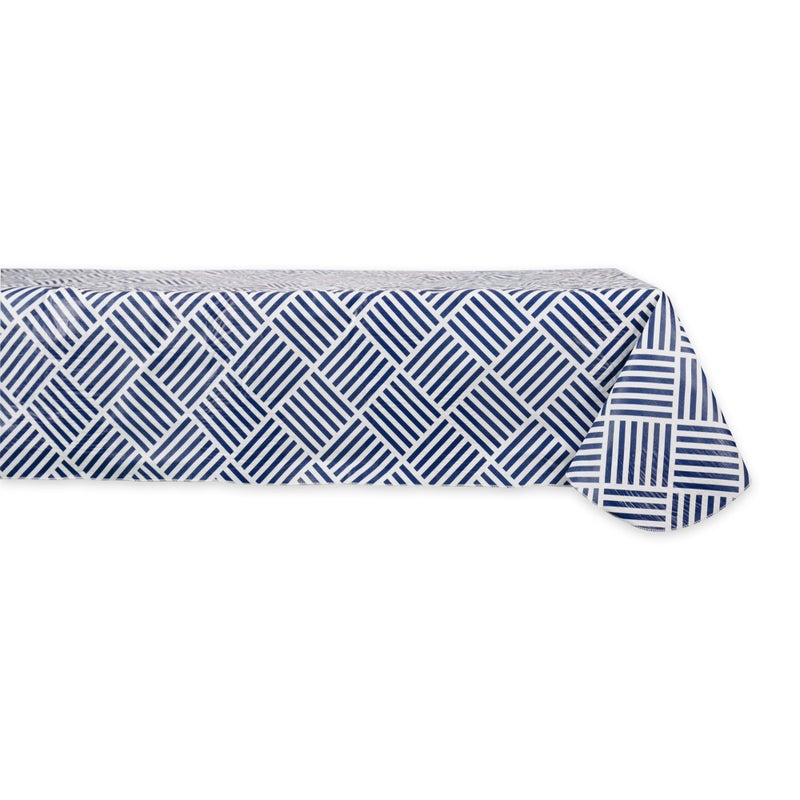 DII DII IndoorOutdoor Vinyl Tabletop Collection Grid Pattern Flannel Backed Tablecloth Rectangle 60x102 Navy 