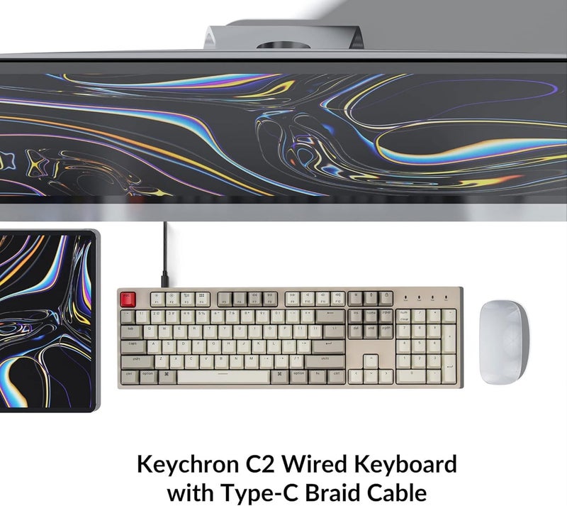 Keychron C2 Full Size Wired Mechanical Keyboard Compatible with Mac, Keychron Red Switch, 104 Keys ABS Retro Color Keycaps Gaming Keyboard for Windows, USB-C Type-C Braid Cable - Image 3