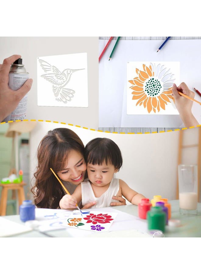Zonon 16 Pieces Flower Stencil for Painting Bee Sunflower Butterfly Spring Stencil Large Template Reusable Summer Painting Stencil and Metal Open Ring for DIY Craft on Wood Wall Home Decor(6.3 x 6.3 Inch) - Image 5
