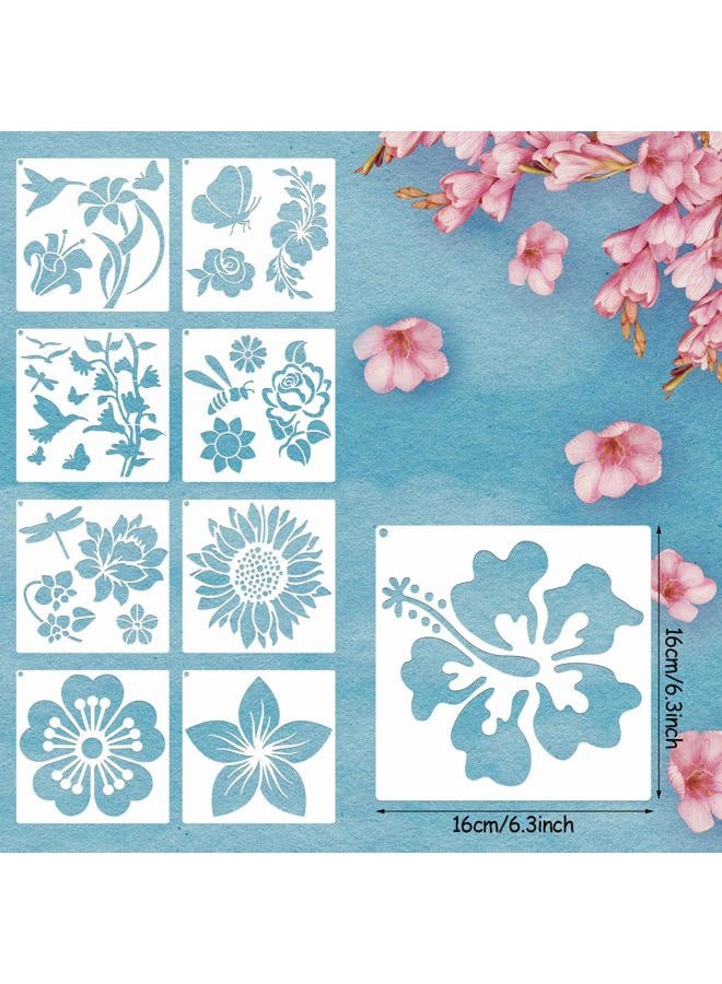 Zonon 16 Pieces Flower Stencil for Painting Bee Sunflower Butterfly Spring Stencil Large Template Reusable Summer Painting Stencil and Metal Open Ring for DIY Craft on Wood Wall Home Decor(6.3 x 6.3 Inch) - Image 2