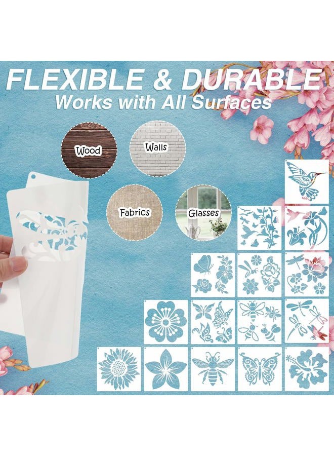 Zonon 16 Pieces Flower Stencil for Painting Bee Sunflower Butterfly Spring Stencil Large Template Reusable Summer Painting Stencil and Metal Open Ring for DIY Craft on Wood Wall Home Decor(6.3 x 6.3 Inch) - Image 3