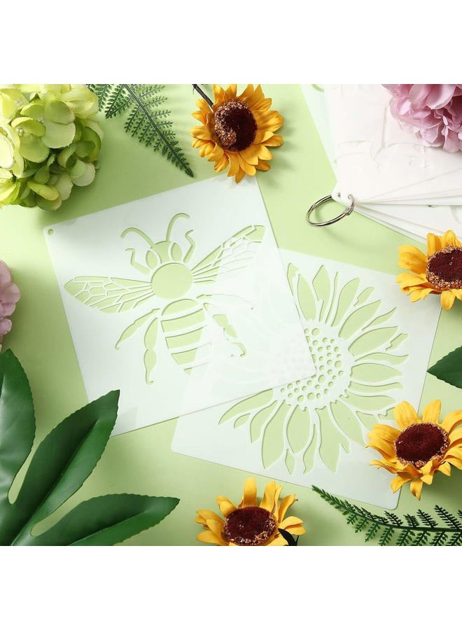 Zonon 16 Pieces Flower Stencil for Painting Bee Sunflower Butterfly Spring Stencil Large Template Reusable Summer Painting Stencil and Metal Open Ring for DIY Craft on Wood Wall Home Decor(6.3 x 6.3 Inch) - Image 4