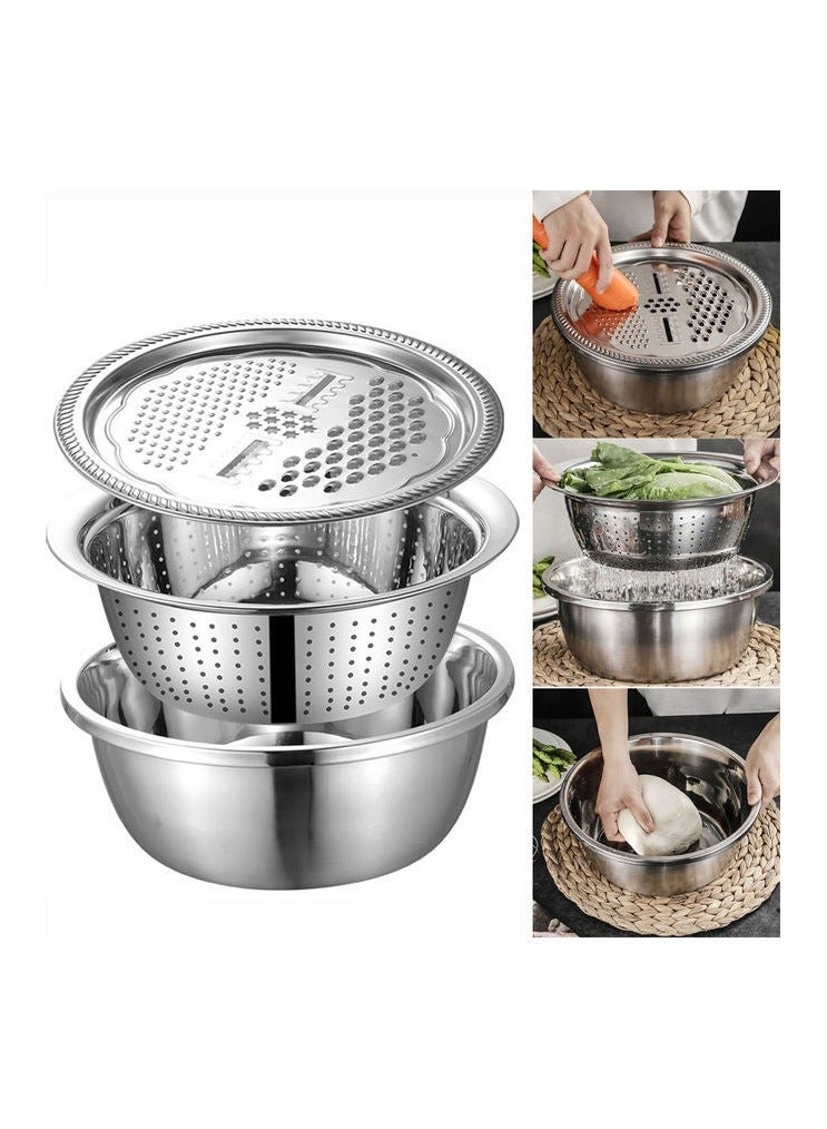 ريفان طقم من 3 قطع مكون من مصفاة ومبشرة ووعاء لغسل الخضراوات وأداة مطبخ من الستانلس ستيل لعجن العجين وخلط السلطة ألوان متعددة - Image 2