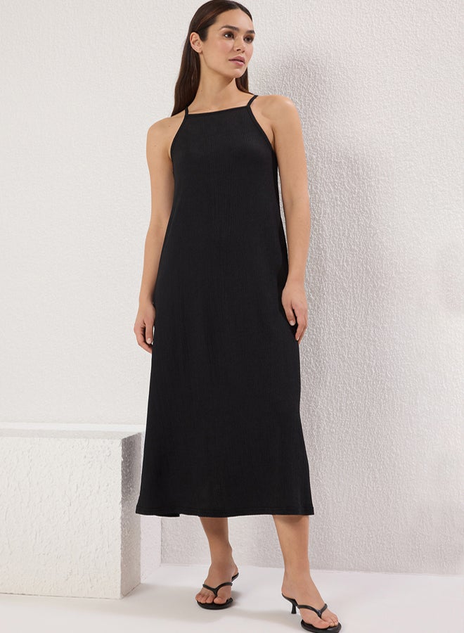 trendyol Black Midi Halter Neck Bodycone/Fits Body Knit Dress - Image 1