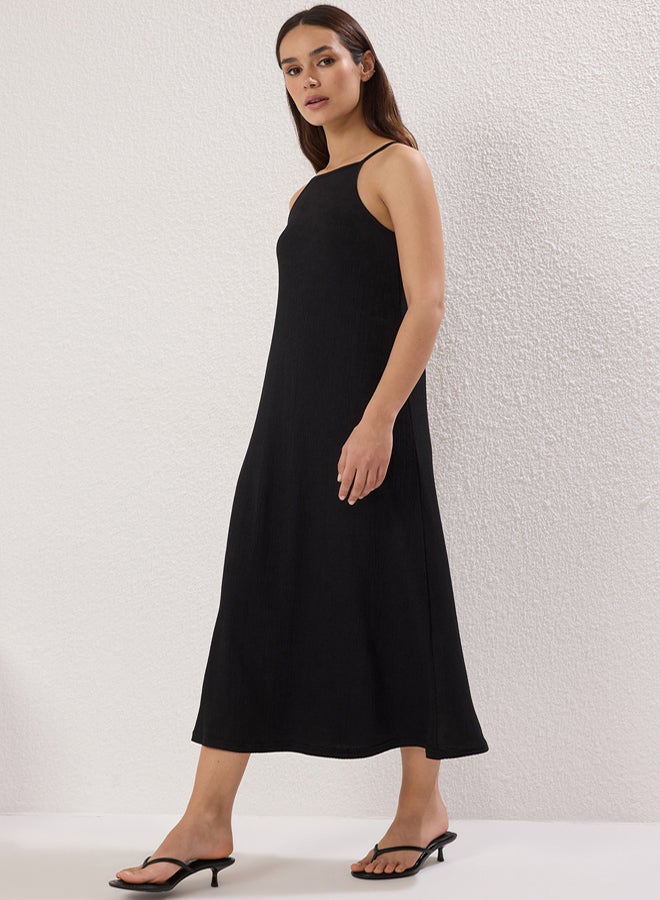 trendyol Black Midi Halter Neck Bodycone/Fits Body Knit Dress - Image 2