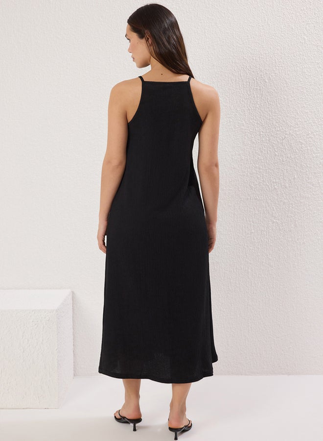 trendyol Black Midi Halter Neck Bodycone/Fits Body Knit Dress - Image 4