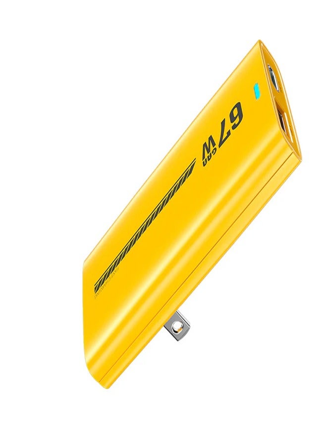 ويكومي شاحن 67 واط من النوع C 2C1A محول حائط مع قابس قابل للاستبدال (قابس المملكة المتحدة + الاتحاد الأوروبي) تصميم نحيف متوافق مع iPhone 16 15 Pro Max Galaxy S24 23 Ultra Z Flip 6 5 Macbook Air iPad Pro Mini Xiaomi Vivo أصفر - Image 3