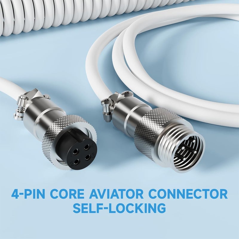 MAMBASNAKE Oil resistant C01 Coiled Keyboard Cable, Pro Custom USB-C Aviator Cable, Type-C to USB-A HyperSpeed Line with 8KHz Return Rate with Metal Aviation Connector for PC Gaming Keyboard-White Precision processed material - Image 5