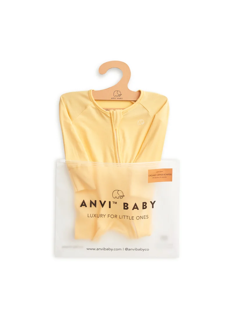 أنفي بيبي Organic Zipper Romper- Lemon 95% Bamboo 5% Spandex