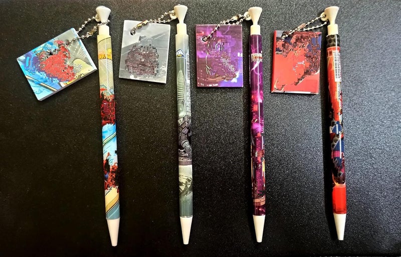 Generic (Pack of 4) Superhero Cartoon Design Push Button Lead Mechanical Pencils with Memo Pad Pendant for Kids Boys, School Stationery, Birthday Return Gifts, Random Colors  - Image 1