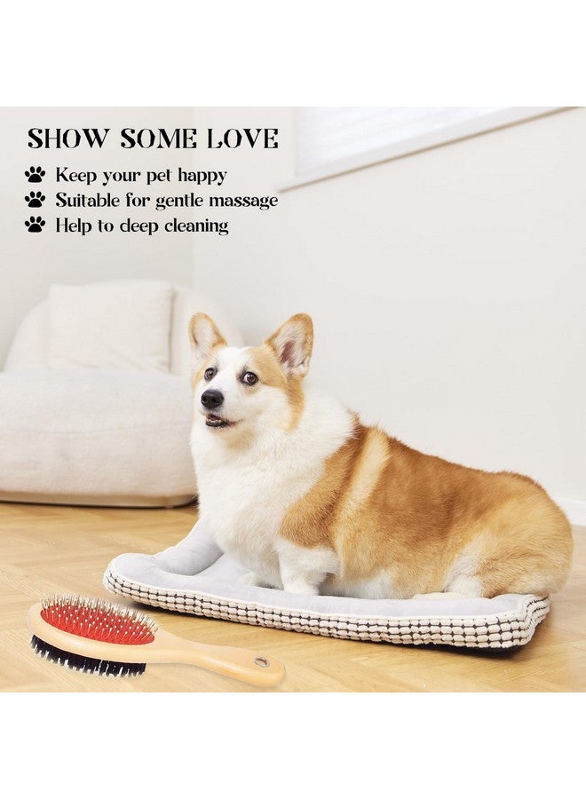 فرشاة شعر دائرية مزدوجة الجوانب 2 في 1 ذات شعيرات صلبة ومقبض خشبي للشعر الطويل والقصير، فرشاة مثالية للعناية بالشعر المتساقط للكلاب والجراء (كبيرة) - Image 5