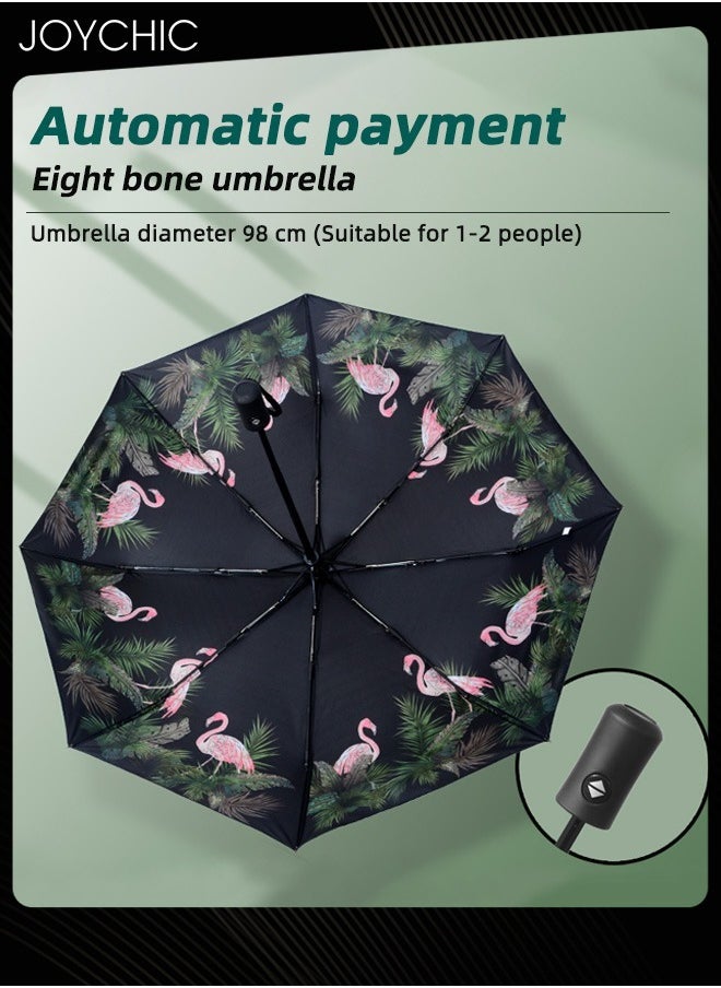 3-Folding Windproof UV Protection Sun Rain Automatic Umbrella Black/Green