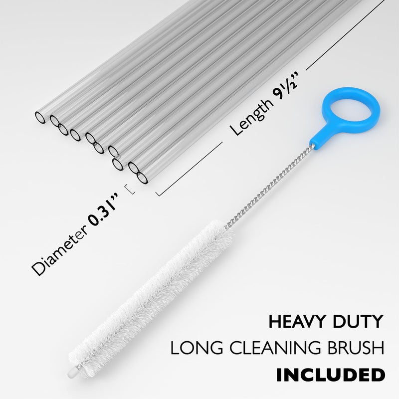 Fiesta First 10 Long Clear Straws - Hard Semi-transparent Plastic Reusable Drinking Straws + Sturdy Cleaning Brush - for Tumblers, Mason Jars, Milkshakes and Smoothies - Dishwasher Safe BPA Free - Image 2