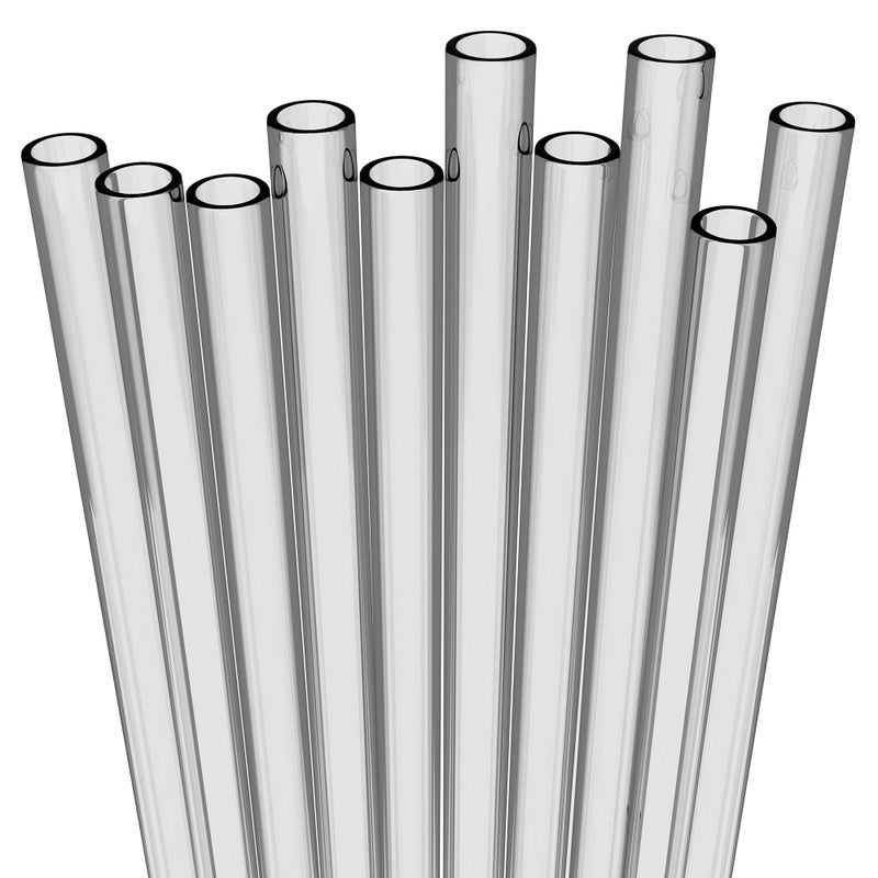 Fiesta First 10 Long Clear Straws - Hard Semi-transparent Plastic Reusable Drinking Straws + Sturdy Cleaning Brush - for Tumblers, Mason Jars, Milkshakes and Smoothies - Dishwasher Safe BPA Free - Image 1