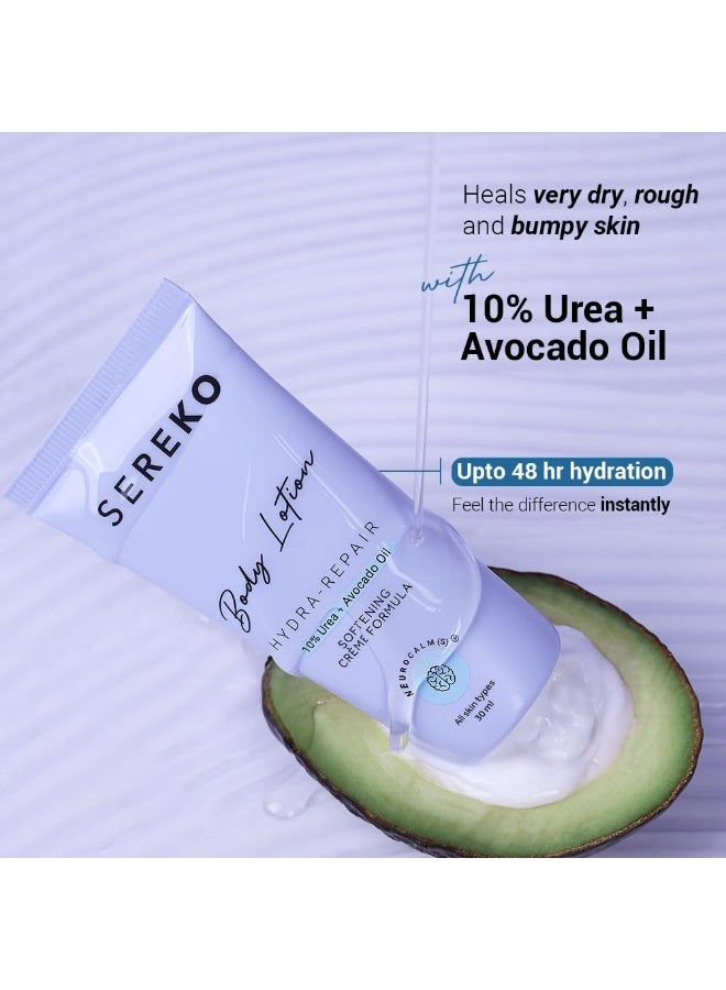 Sereko لوشن الجسم سيريكو هيدرا ريبير 10% يوريا وزيت الأفوكادو | لوشن للجسم 30 مل | لعلاج تشقق الساقين، وإزالة التصبغات، والبشرة الخشنة والمتكتلة | لوشن للجسم للرجال والنساء | خالٍ من أحماض ألفا هيدروكسي وبيتا هيدروكسي | تقشير لطيف | ترطيب يدوم 48 ساعة | للبشرة شديدة الجفاف والمتقشرة 30 مل - Image 2