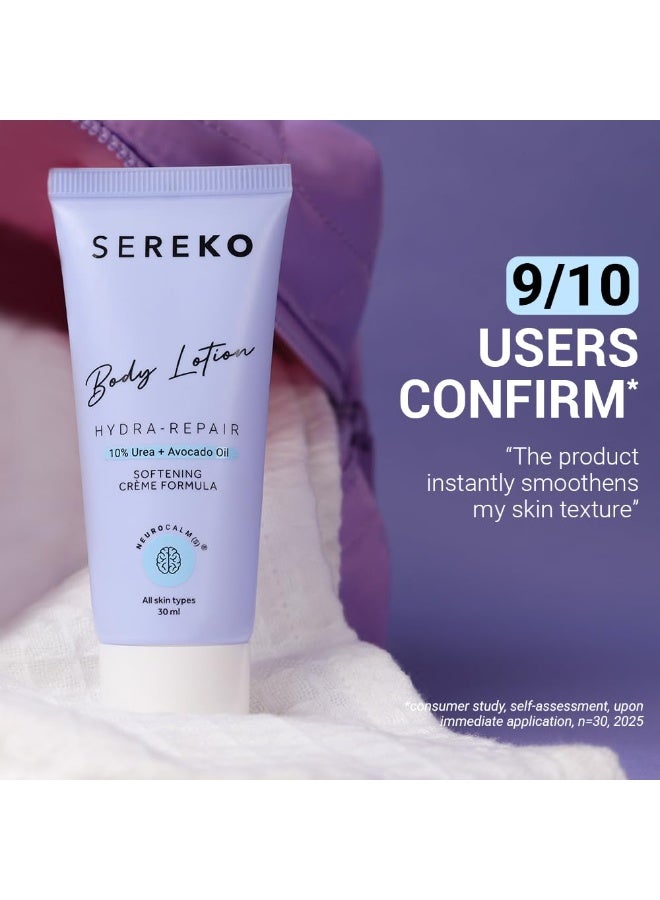 Sereko لوشن الجسم سيريكو هيدرا ريبير 10% يوريا وزيت الأفوكادو | لوشن للجسم 30 مل | لعلاج تشقق الساقين، وإزالة التصبغات، والبشرة الخشنة والمتكتلة | لوشن للجسم للرجال والنساء | خالٍ من أحماض ألفا هيدروكسي وبيتا هيدروكسي | تقشير لطيف | ترطيب يدوم 48 ساعة | للبشرة شديدة الجفاف والمتقشرة 30 مل - Image 3