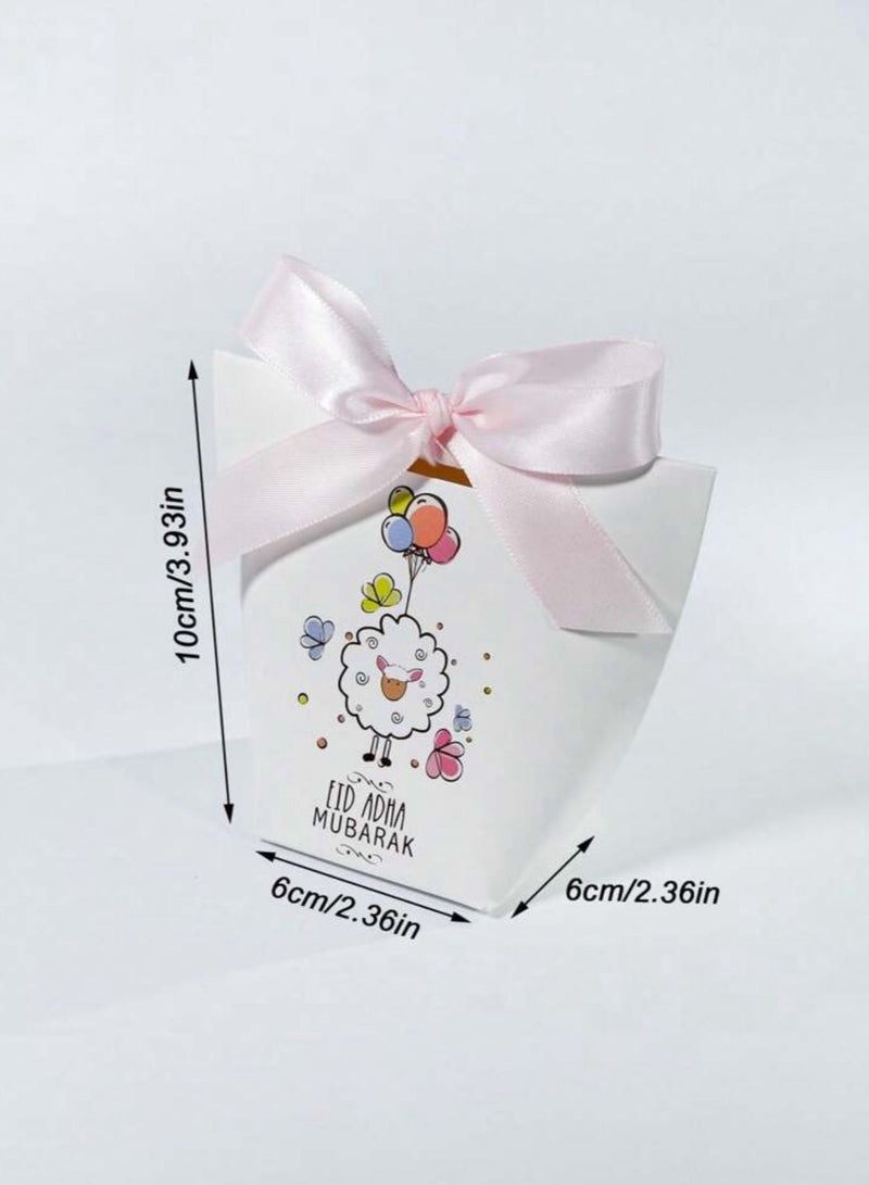 Set of 5 luxurious small white gift boxes with elegant ribbons for Eid al-Adha occasion, featuring a festive sheep design, size 6×6×10 cm, perfect for presenting sweets, chocolates, and small gifts, - Image 3