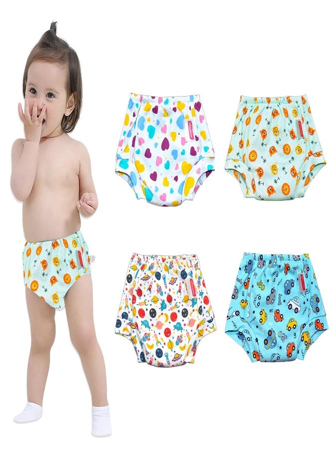 VParents Padded Underwear for Babies and Toddlers with 3 Layers of Cotton Padding Potty Training Pull Up & Diaper-Free Time Pack of 4 (1-2 years) Lion car Heart Galaxy - Image 1