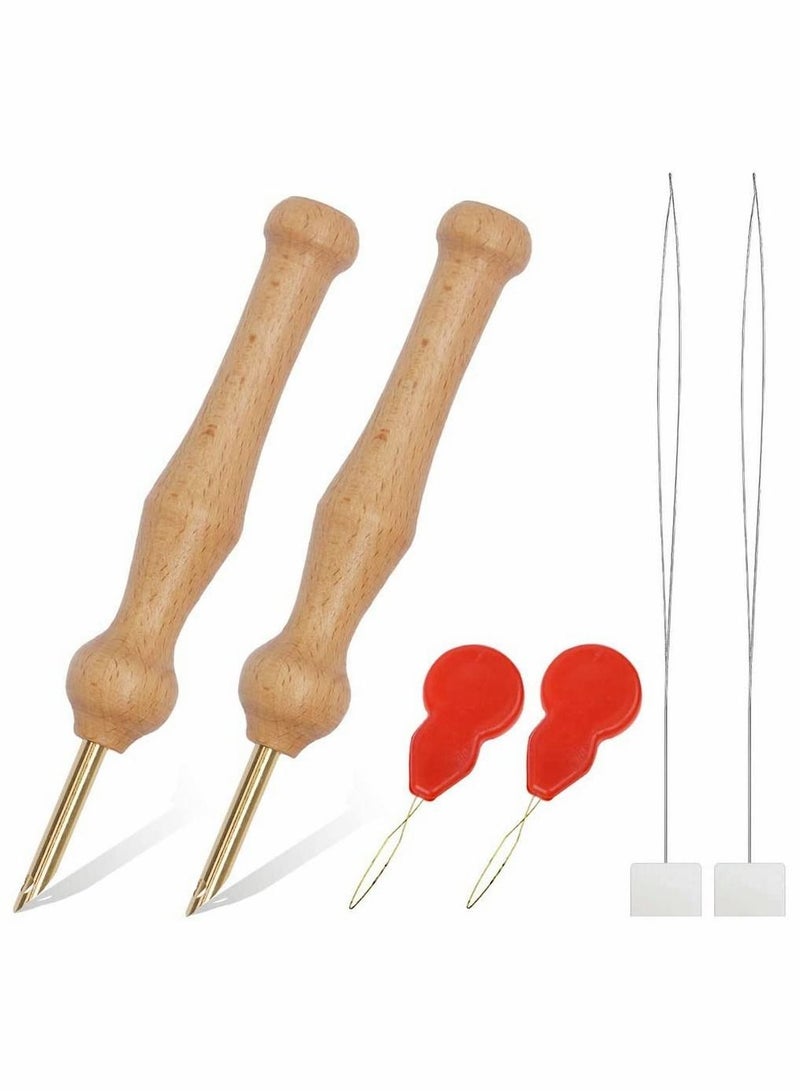 Sewing Embroidery Punch Needle, Wooden Handle Embroidery Pens Large Punch Needle with Needle Threader for DIY Craft Stitching Applique Embellishment,  2 Pack - Image 1