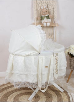 FUN MOMENT Baby crib Musa iron basket sugar color decorated with luxurious lace for newborns with white wooden folding stand  - Image 2