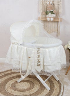 FUN MOMENT Baby crib Musa iron basket sugar color decorated with luxurious lace for newborns with white wooden folding stand  - Image 1