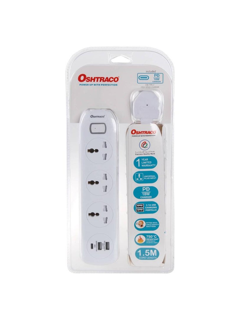 Oshtraco 3-Way Extension Cord 18W