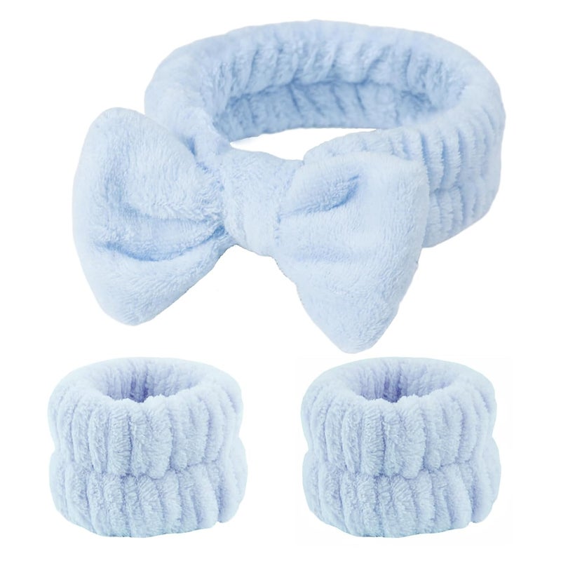 Fmeida Spa Headband and Wristband SetLight Blue 3 PackSpa Night Essentials